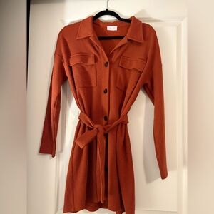 Pink Lily Rust Long Sleeve Belted Dress